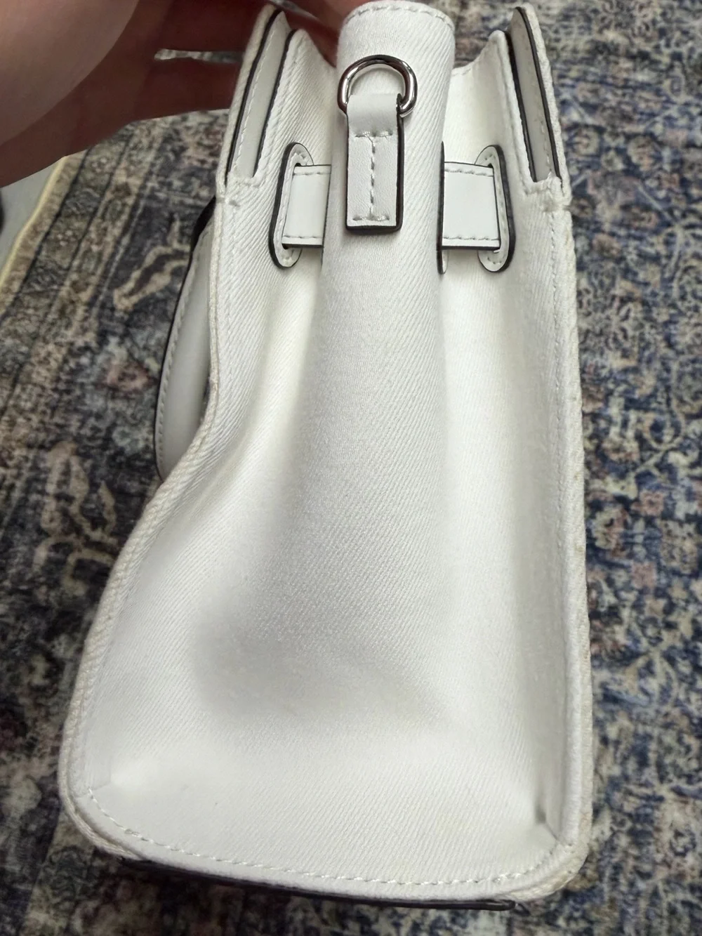 Michael Kors White Monogram Satchel with Silver Hardware